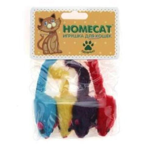 HOMECAT игрушка для кошек мышки плюшевые цветные гремящие 4 шт 5 см
