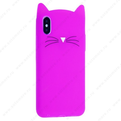 Накладка силиконовый для Apple iPhone XS Max/ X Max мультяшная кошка ярко-розовый