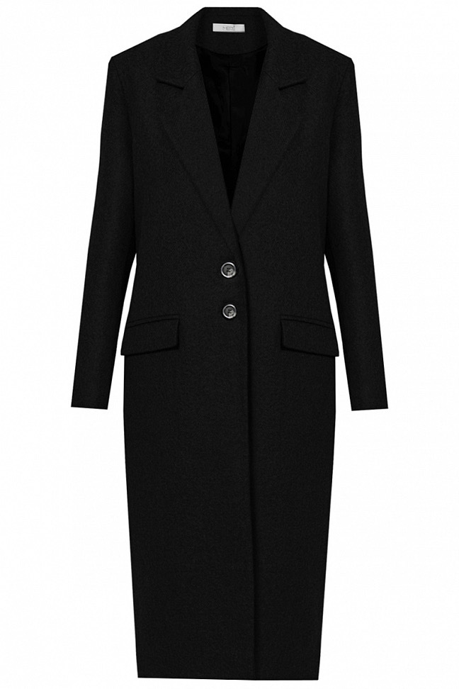 Пальто в мужском стиле с хлястиком на спинке, черный