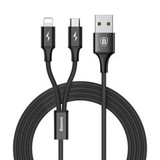 Кабель USB 2в1 Lightning / Micro USB 3A Baseus Rapid Series (CAML-SU01) с быстрой зарядкой 1,2м (120 см) (Черный)