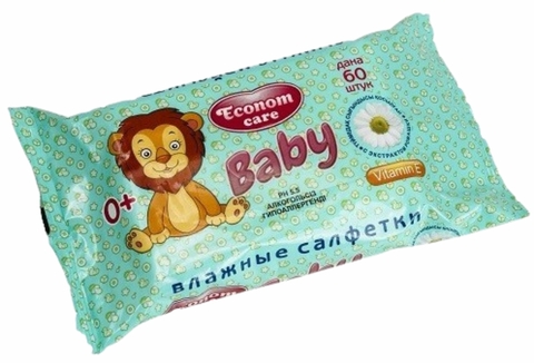 Салфетки влажные ECONOM CARE Baby Алоэ Вера 60 шт КАЗАХСТАН