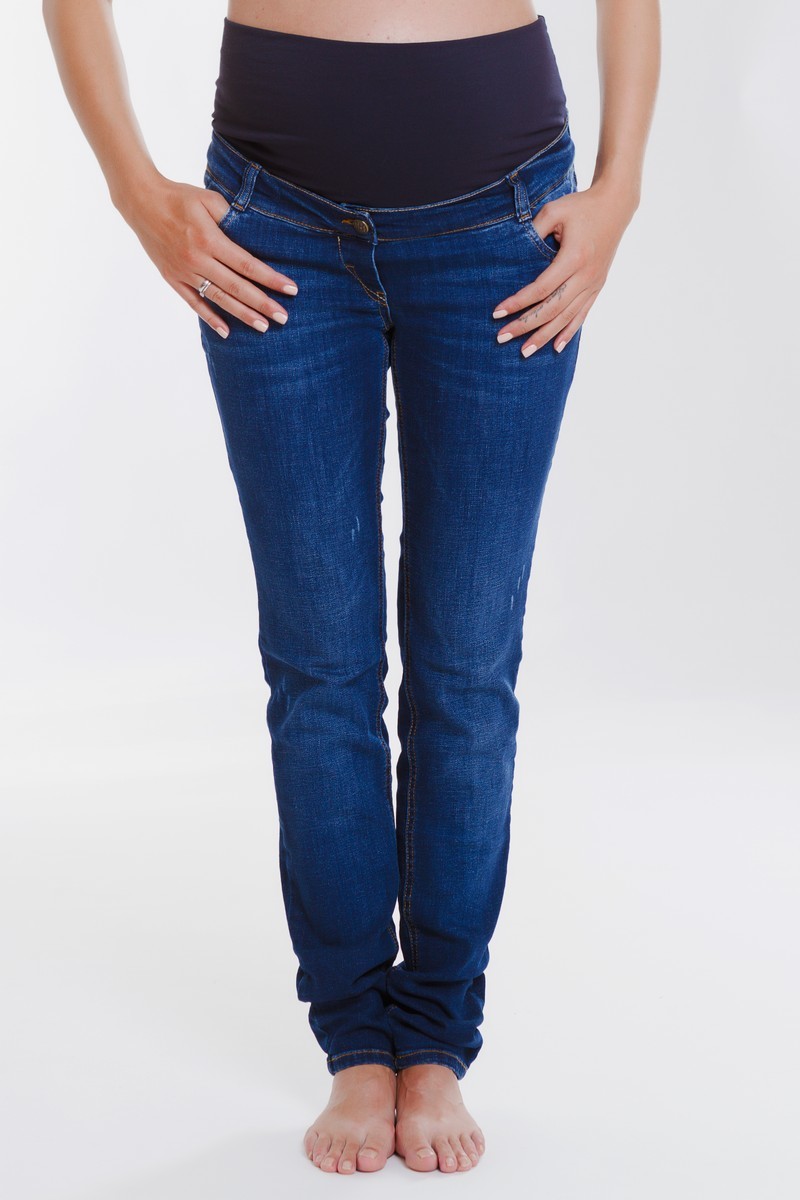 Фото джинсы для беременных MAMA`S FANTASY, зауженные, средняя посадка, высокая трикотажная вставка от магазина СкороМам, синий, размеры.