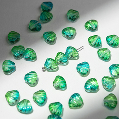 Стеклянная подвеска "Ракушка", 8,7*7,3мм, зелено-голубая