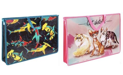 Папка для рисунков и труда А3, молния сверху, пластик, в ассорти