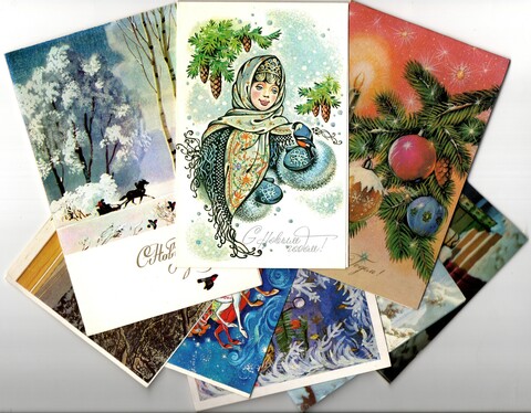 Подборка из двойных поздравительных открыток — 8 штук— разные художники — чистые, без повторов