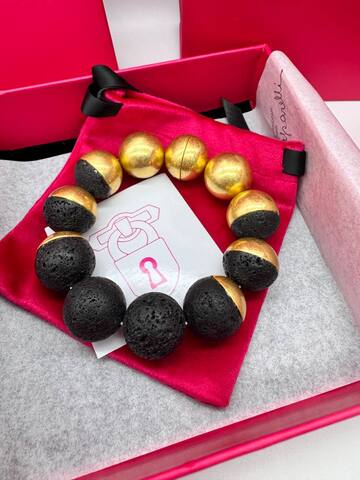 Браслет из бусин черная лава/матовое золото SCHIAPALERRI