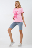 Футболка для беременных 18116 розовый-отпечаток мишки ярко-розовый