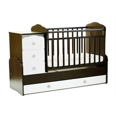 Кровать детская СКВ-9, 4 ящика, маятник, фасад-жираф (венге+белый)