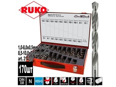 Набор сверл по металлу 1-10мм 170шт DIN338 HSS-G Ruko 214200
