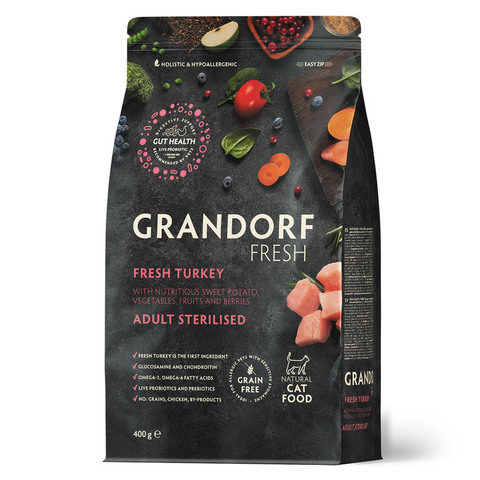 Сухой корм Grandorf Fresh с индейкой и бататом для стерилизованных кошек 400 гр (Грандорф Фрэш)