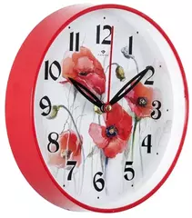 Часы настенные 2019-101 круг d=19,5см, корпус красный "Маки"  "Рубин"