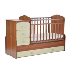 Кровать детская СКВ-9, 4 ящика, маятник, фасад-жираф (орех+бежевый)
