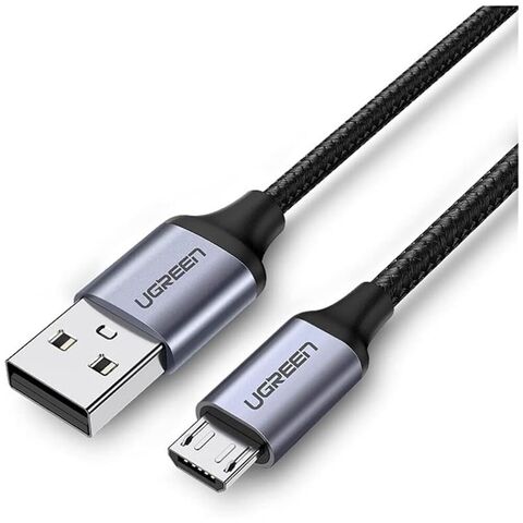 Кабель UGREEN US290 (60403) USB 2.0 A to Micro USB Cable Nickel Plating Alu Braid 3м серый/Black