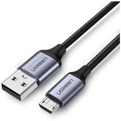 Кабель UGREEN US290 (60403) USB 2.0 A to Micro USB Cable Nickel Plating Alu Braid 3м серый/Black