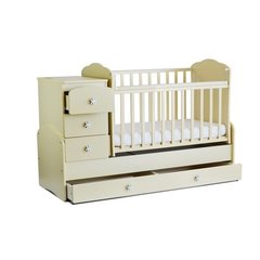 Кровать детская СКВ-9, 4 ящика, маятник, фасад-жираф (орех+бежевый)