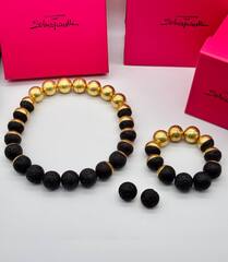 Браслет из бусин черная лава/матовое золото SCHIAPALERRI