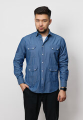 Рубашка мужская с накладными карманами DENIM LIGHT BLUE