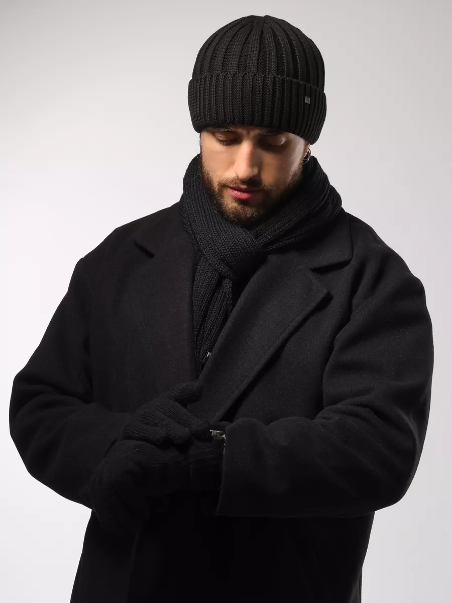 Шапка зимняя на флисе вязаная бини