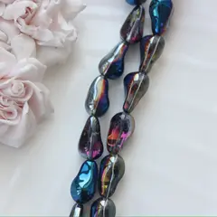 Бусины стеклянные, графитовый с переливами, фриформ 22*13 мм, 1 бусина, МК040