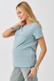 Футболка для беременных и кормящих 18072 мятно-молочная полоса