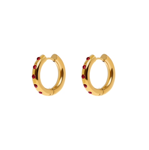 Shiny Donut Earrings - Red