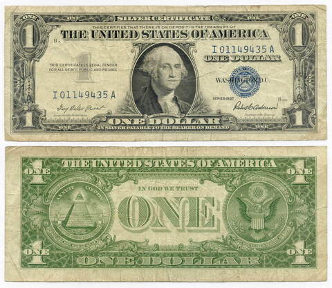 Банкнота США 1 доллар (серебряный сертификат) 1957 I 01149435 A. F