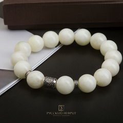 Браслет Православный. Белый нефрит с надцветом. 12мм.