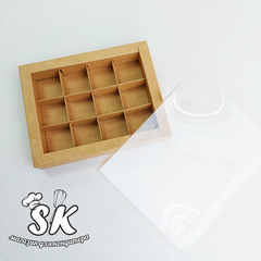 Коробка 12 конфет 19х15х3 см с пластиковой крышкой Крафт