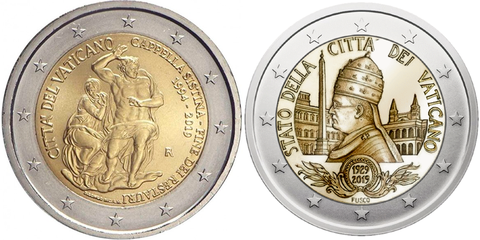 Ватикан комплект из двух монет 2 евро 2019