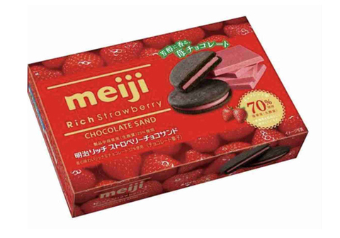 Мини-печенье Meiji Сэндвич с клубникой и шоколадом, 120г