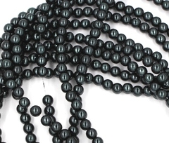 Бусины на леске 6 мм, 1 нить~175 шт, чёрный с зелёным отливом