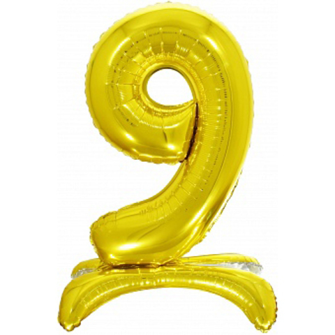 Фольгированная цифра 9, Золотая на подставке, 81 см