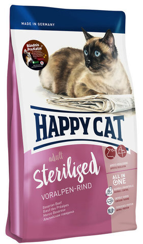 купить Happy Cat Sterilised Voralpen Rind сухой корм для кастрированных котов и стерилизованных кошек с альпийской говядиной