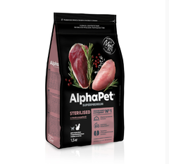 Сухой полнорационный корм для стерилизованных кошек AlphaPet Superpremium (АльфаПет) 1,5кг с уткой и индейкой сухой для стерилизованных кошек