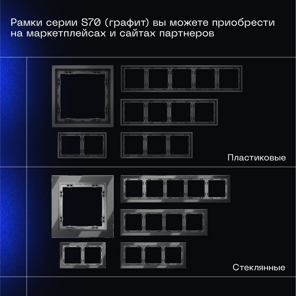 Выключатель встраиваемый Voltum S70 одноклавишный 10А, (графит) VLS010107