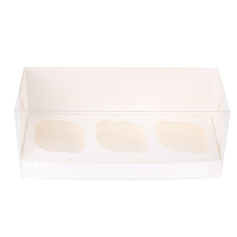 Коробка белая для 3 капкейков с прозрачной крышкой