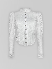 Блузка BD colleсtion однотонная приталенная из гипюра на золотых пуговицах