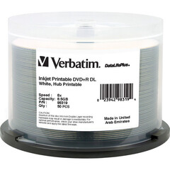 Болванка DVD+R Verbatim 8.5GB DVD+R DL 8x DataLifePlus Inkjet Printable (50 шт в уп.)