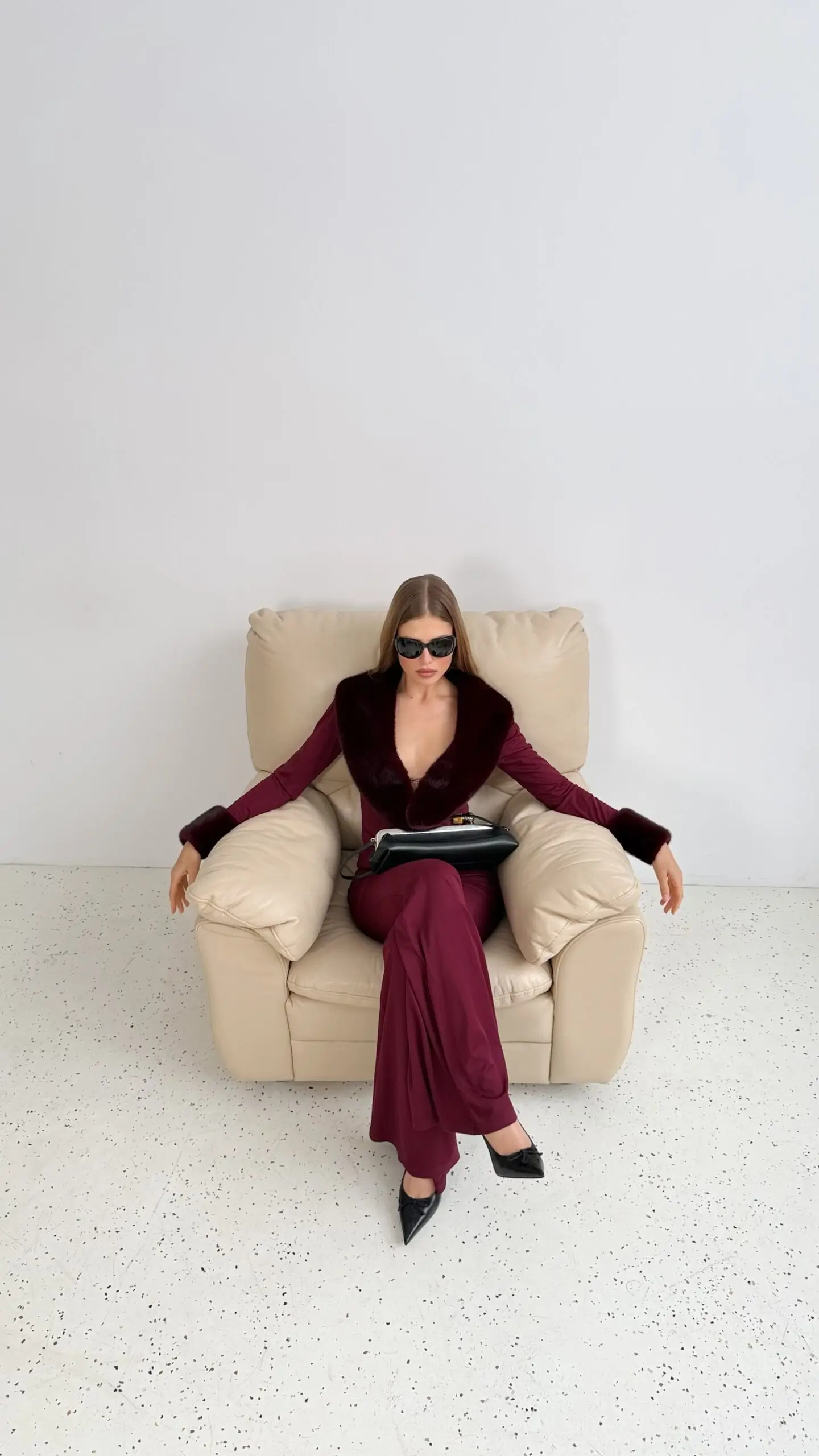 Кардиган с мехом, Бордовый