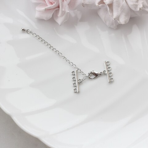 Замочек карабин с коннектором 12*6 мм с для многорядных колье, 4 нити, родий, З084