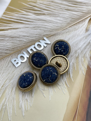 Пуговицы состаренное золото с синим твидом (тканевые) и золотистым люрексом