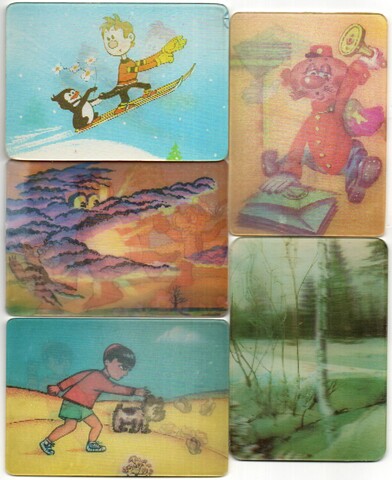 № 133 Набор из 5 переливных (стерео) Календариков . Мультфильмы СССР 1988 год.