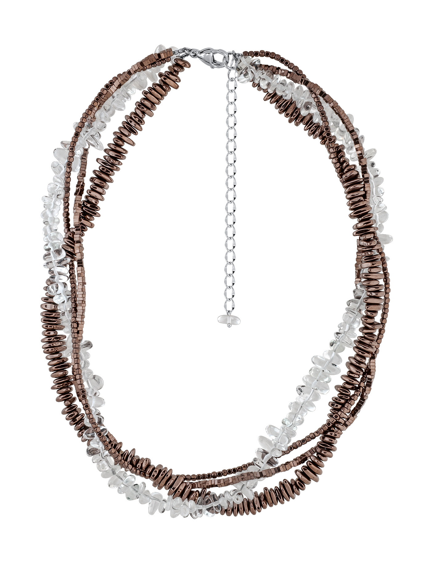 Коричневое колье с горным хрусталем и гематитом