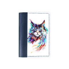Обложка на паспорт комбинированная "Цветной кот", синяя