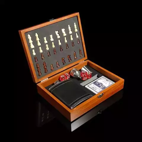 Набор 6в1 шахматы,фляжка 8 oz, рюмка, воронка, кубик 5 шт, карты 3470680