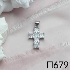 Подвеска Крестик с фианитами 20*12 мм, родий, П602