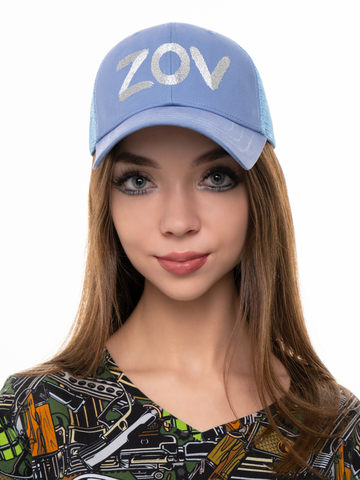 Бейсболка с сеткой «ZOV»синего цвета с вышивкой лого / Распродажа