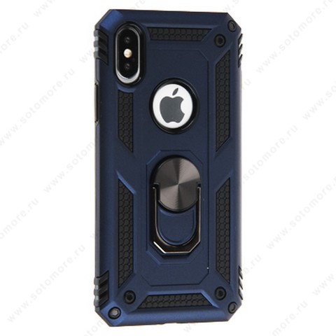 Накладка для Apple iPhone XS Max черная внутреняя резиновая накладка + сверху пластик синий с поворотной подставкой Тип 1