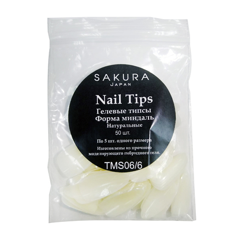 Гелевые типсы, форма миндаль (натуральные), 50 шт.,