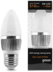 Лампа Gauss Candle 5W E27 2700K EB103102105
